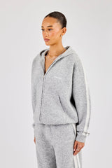 Oversized Knitted Stripe Zip Through - Grey
