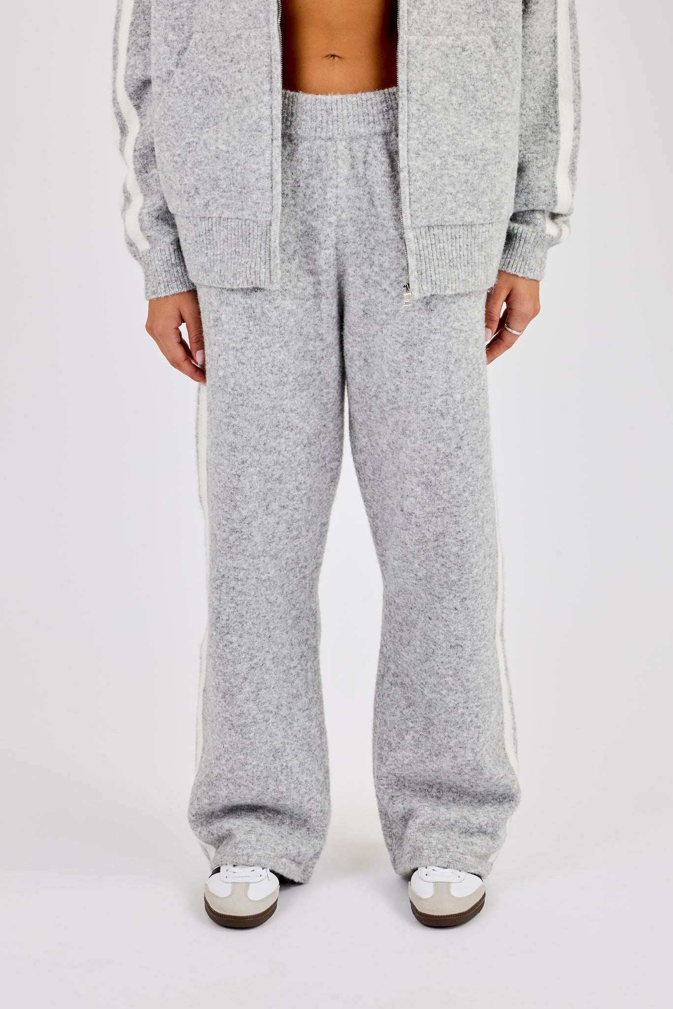 Knitted Stripe Wide Leg Jogger - Grey