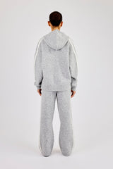 Oversized Knitted Stripe Zip Through & Wide Leg Jogger - Grey