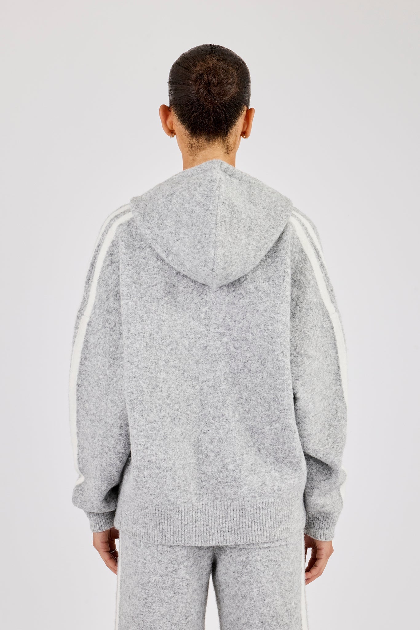 Oversized Knitted Stripe Zip Through - Grey