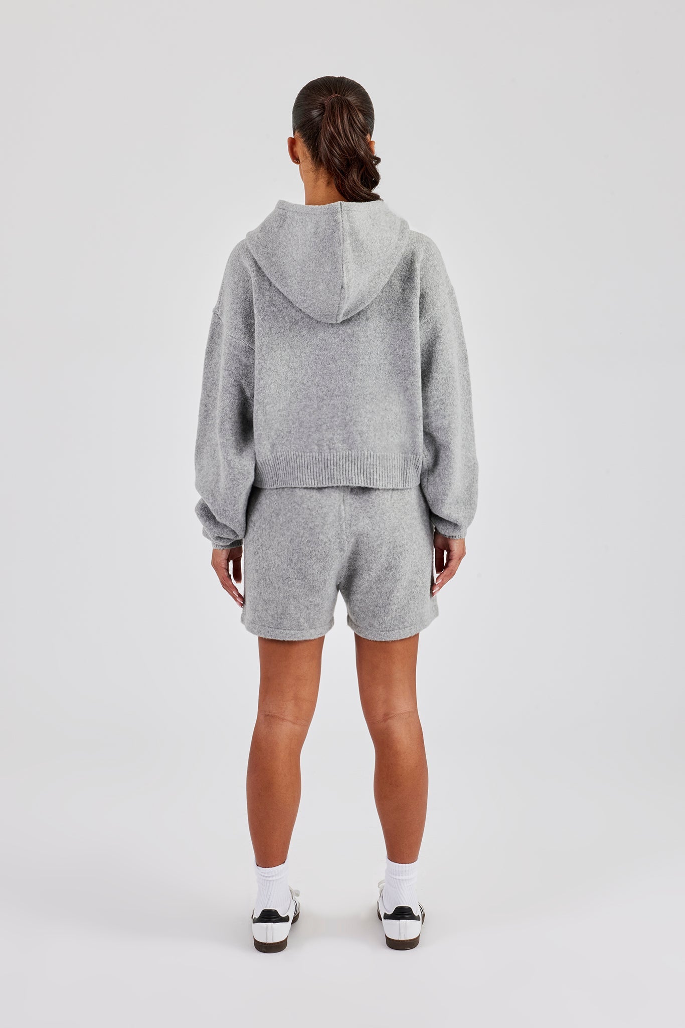 C Knitted Hoodie & Shorts - Grey