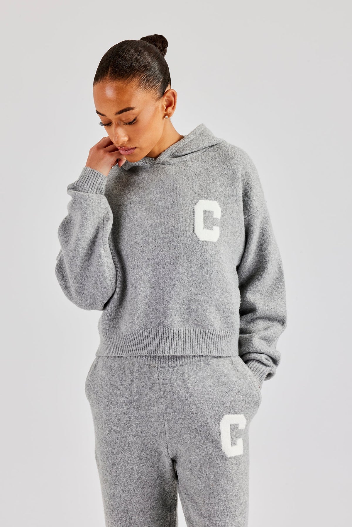 C Knitted Hoodie - Grey | Womens Knitwear | Shop Knitwear Hoodies 