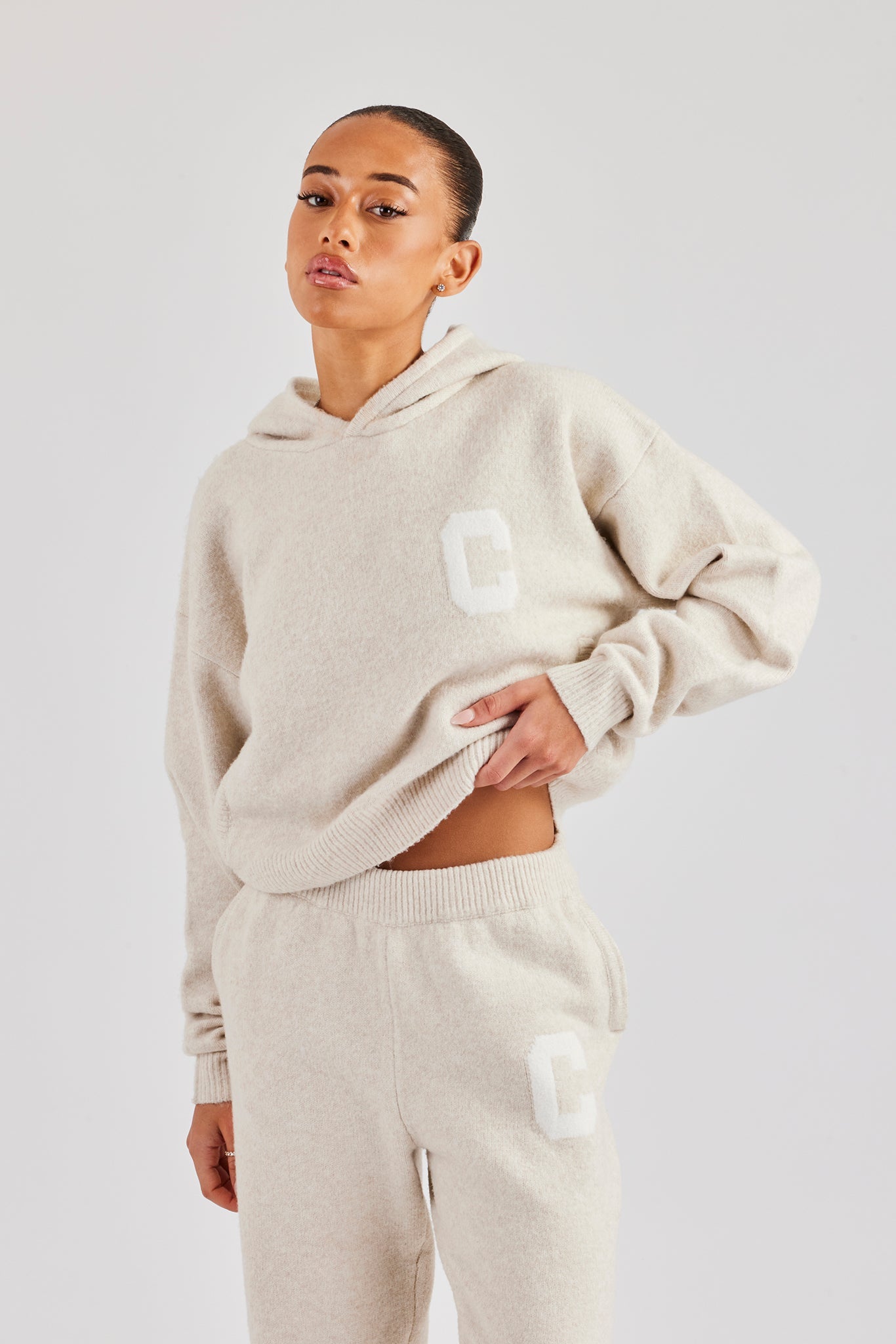 C Knitted Hoodie - Oatmeal | Womens Knitwear | Shop Knitwear