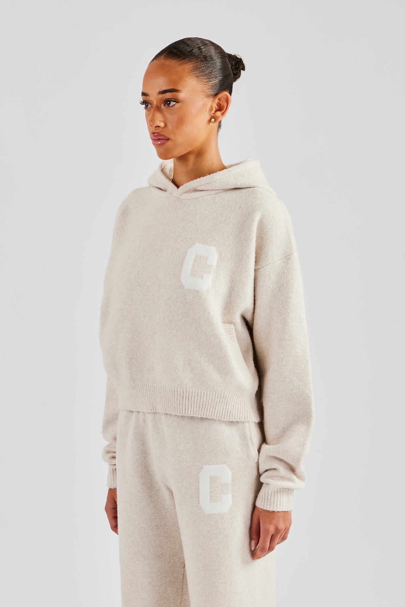C Knitted Hoodie - Oatmeal | Womens Knitwear | Shop Knitwear