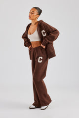 Hooded Zip Through Knitted Tracksuit - Chocolate