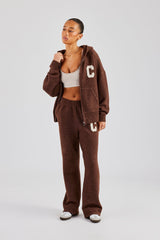 Hooded Zip Through Knitted Jumper - Chocolate