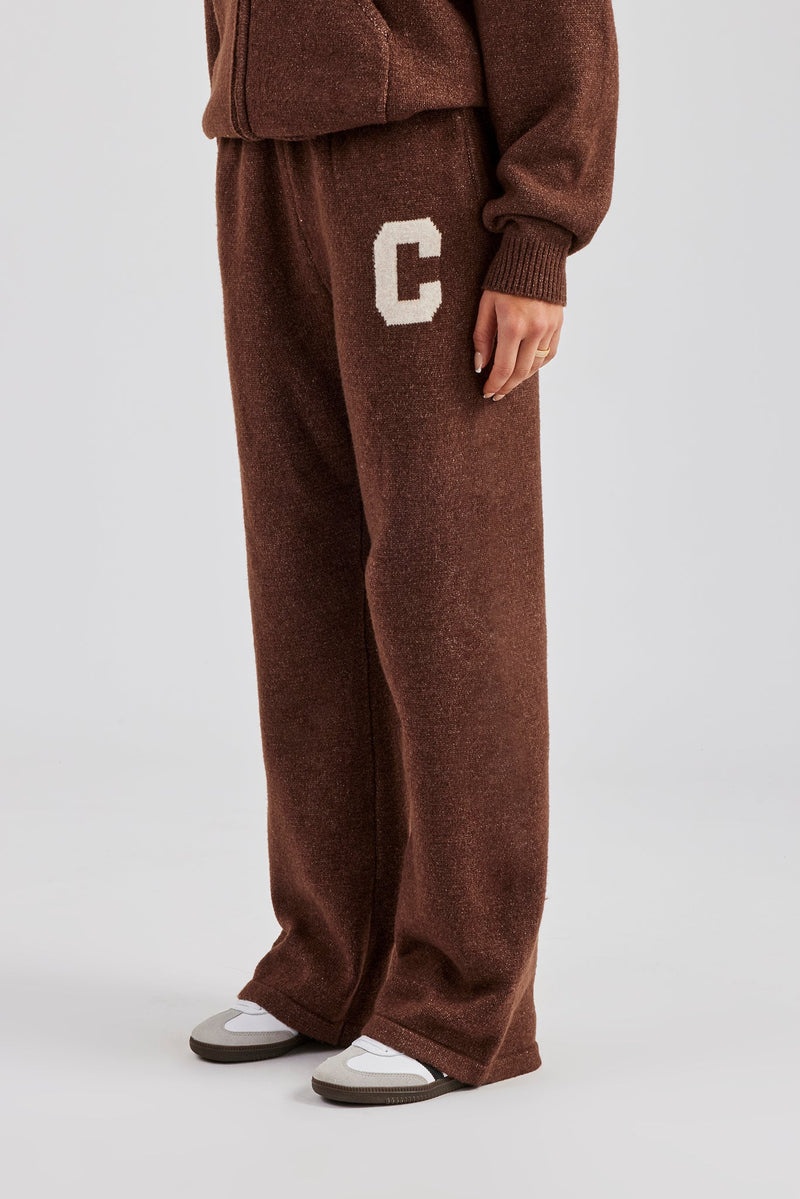 Wide Leg Knitted Jogger - Chocolate