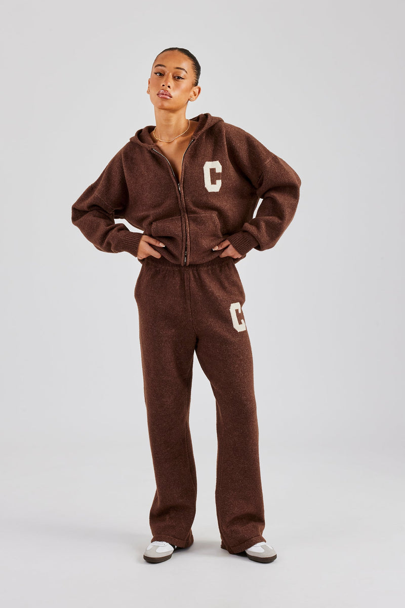 Wide Leg Knitted Jogger - Chocolate