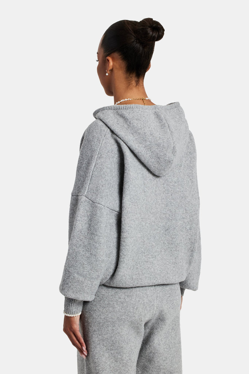 Hooded Zip Through Knitted Tracksuit - Grey
