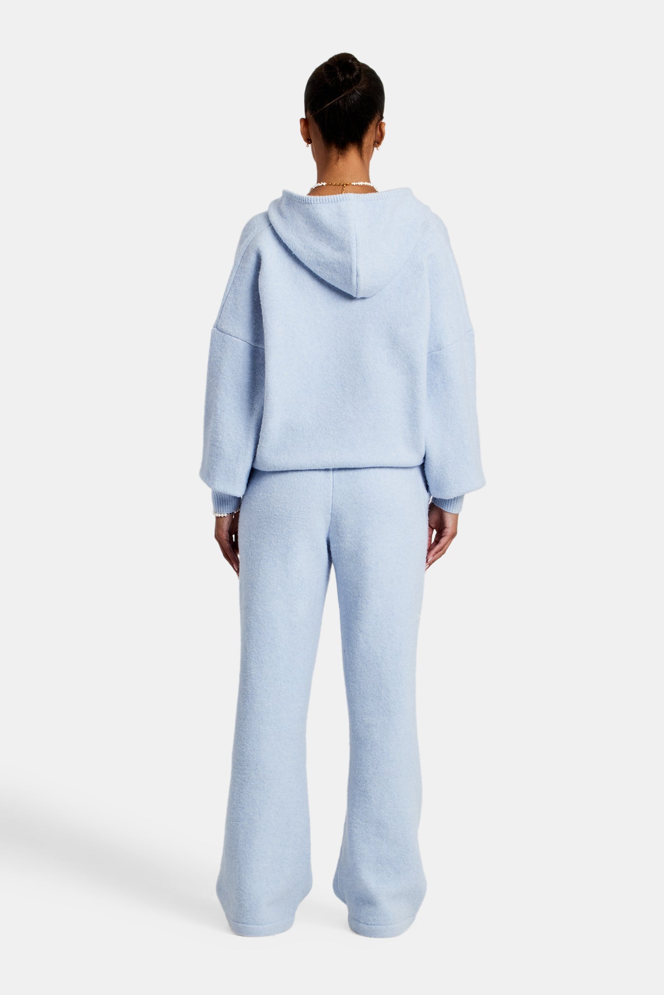 Hooded Zip Through Knitted Tracksuit - Light Blue | Womens Sets