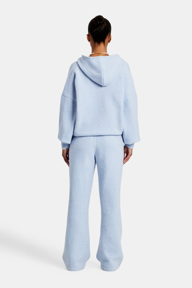 Hooded Zip Through Knitted Tracksuit - Light Blue