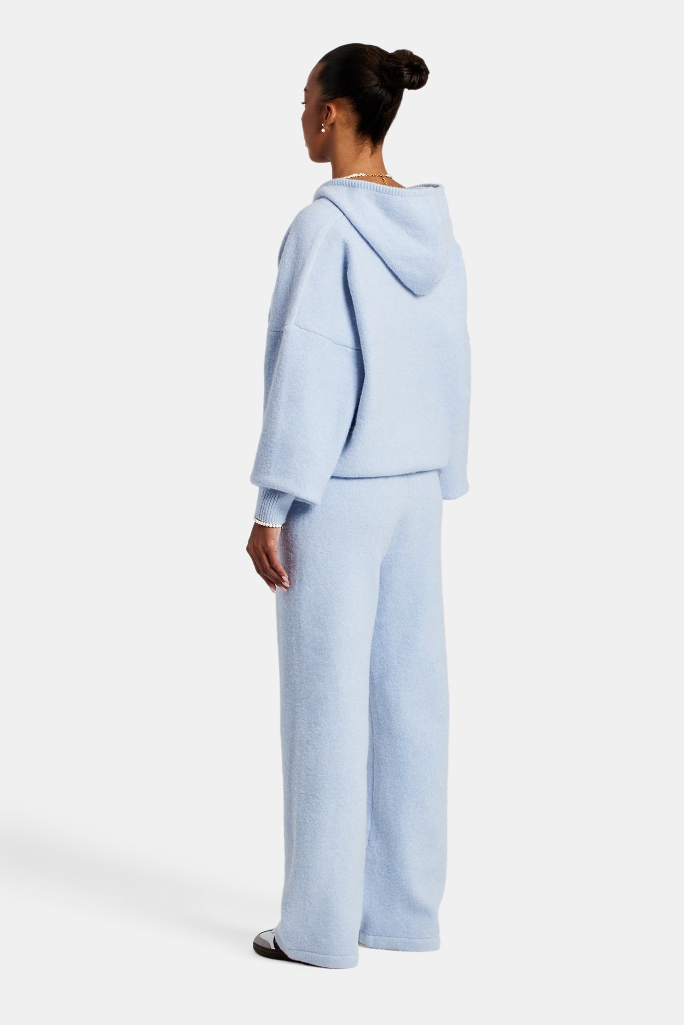 Hooded Zip Through Knitted Tracksuit - Light Blue | Womens Sets