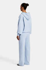 Hooded Zip Through Knitted Tracksuit - Light Blue