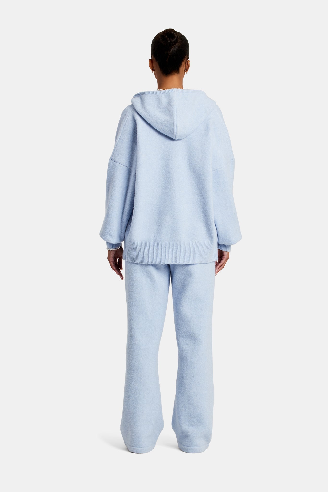 Hooded Zip Through Knitted Tracksuit - Light Blue | Womens Sets