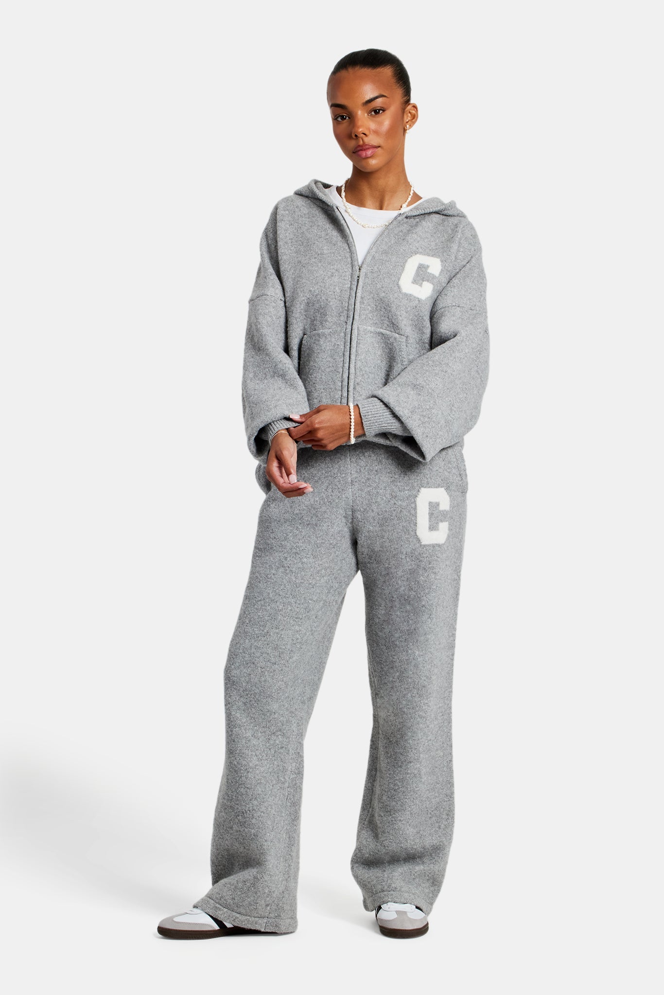 Hooded Zip Through Knitted Tracksuit - Grey | Womens Sets | Shop ...