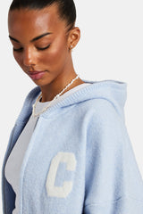 Hooded Zip Through Knitted Tracksuit - Light Blue