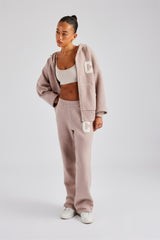 Hooded Zip Through Knitted Tracksuit - Pink