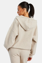 Hooded Zip Through Knitted Jumper - Oatmeal