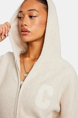 Hooded Zip Through Knitted Tracksuit - Oatmeal