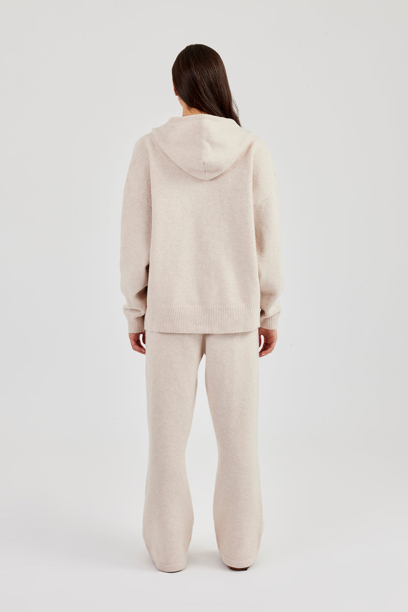 Hooded Zip Through Knitted Tracksuit - Off White