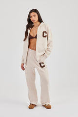 Hooded Zip Through Knitted Tracksuit - Off White