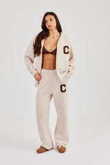 Hooded Zip Through Knitted Tracksuit - Off White
