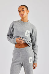 C Knitted Boxy Sweatshirt - Grey