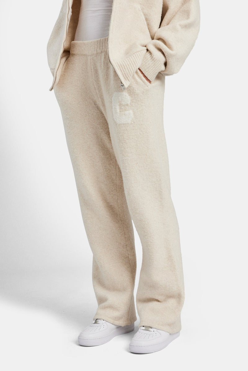 Hooded Zip Through Knitted Tracksuit - Oatmeal