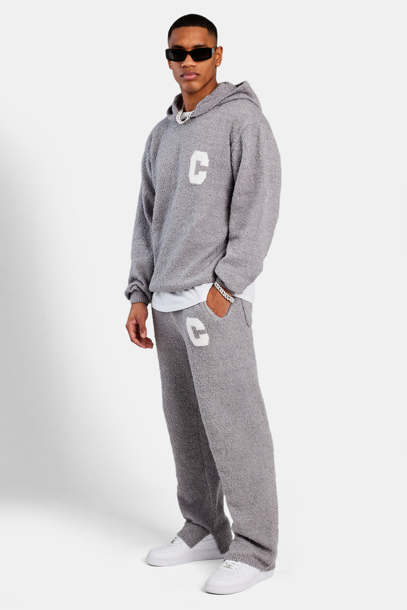 Textured Knitted Hooded Tracksuit - Grey