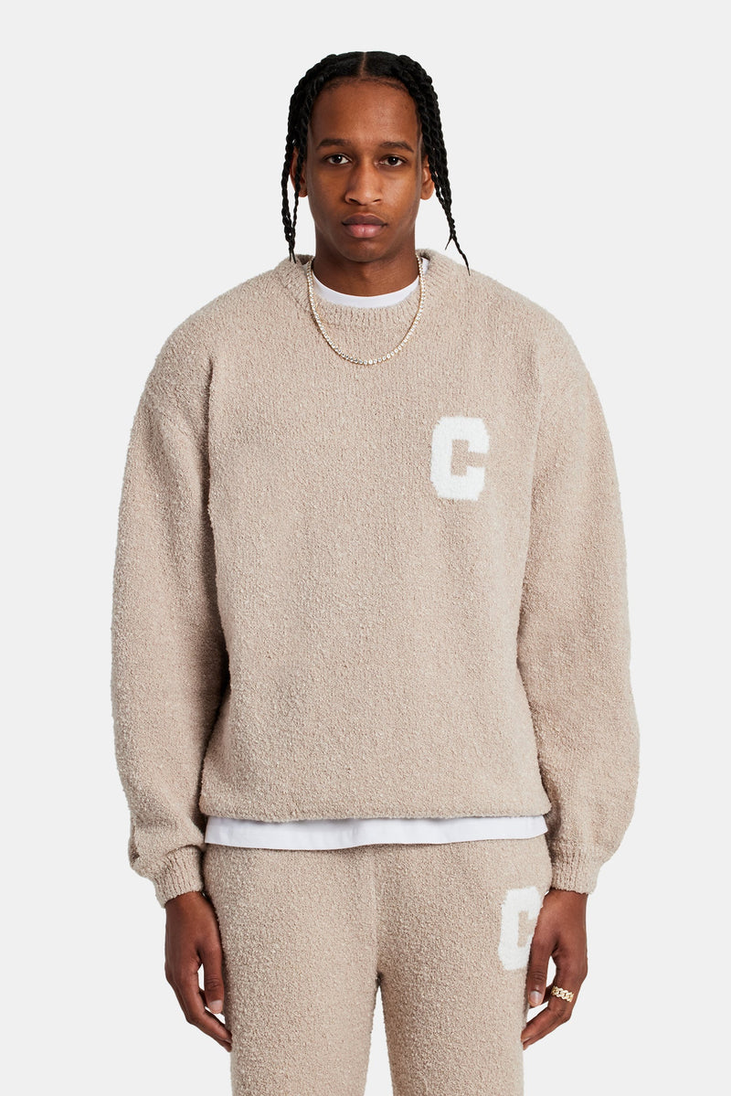 Textured Knitted Sweatshirt - Beige