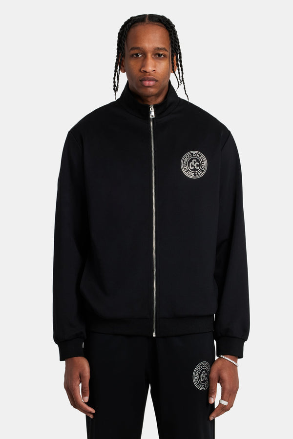 Rhinestone Crest Track Jacket - Black