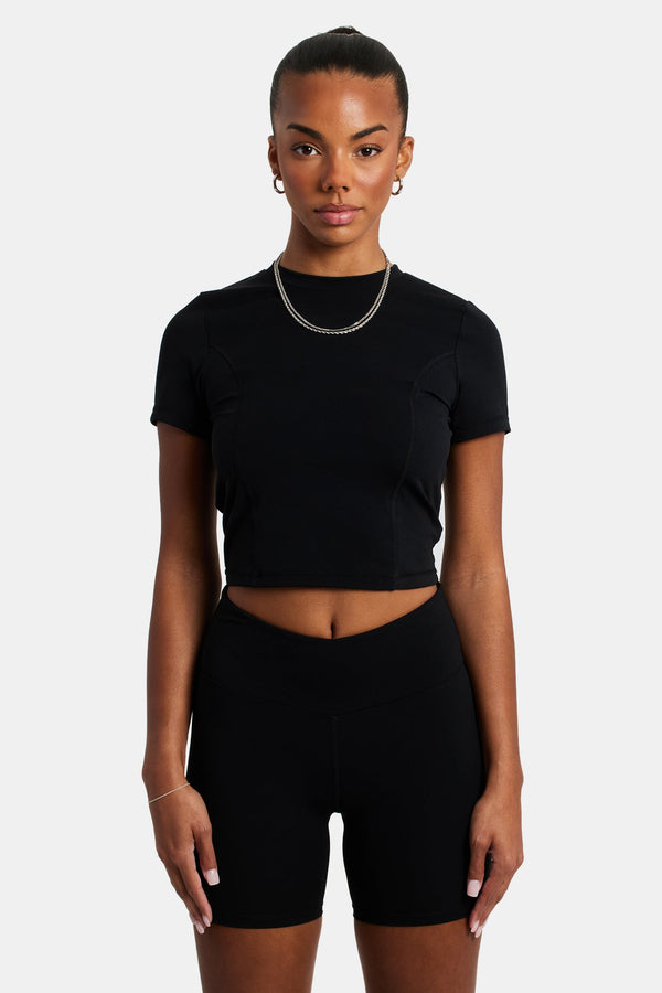 Fitted Seam Detail T-Shirt - Black