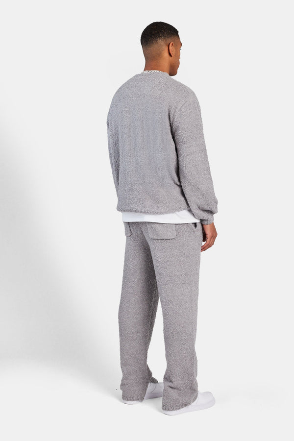 Textured Knitted Sweat Tracksuit- Grey