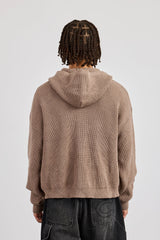 Chunky Knitted Zip Through Hoodie - Taupe