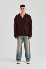 Rib Knit V Neck - Chocolate