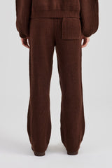 Ribbed Knitted Straight Leg Jogger - Chocolate