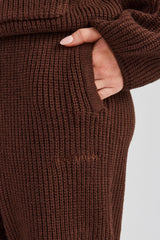 Ribbed Knitted Straight Leg Jogger - Chocolate