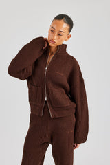 Ribbed Knitted Funnel Neck - Chocolate