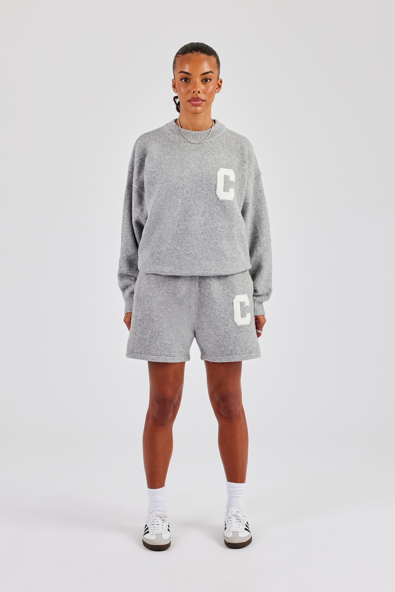 C Knitted Sweatshirt & Shorts - Grey
