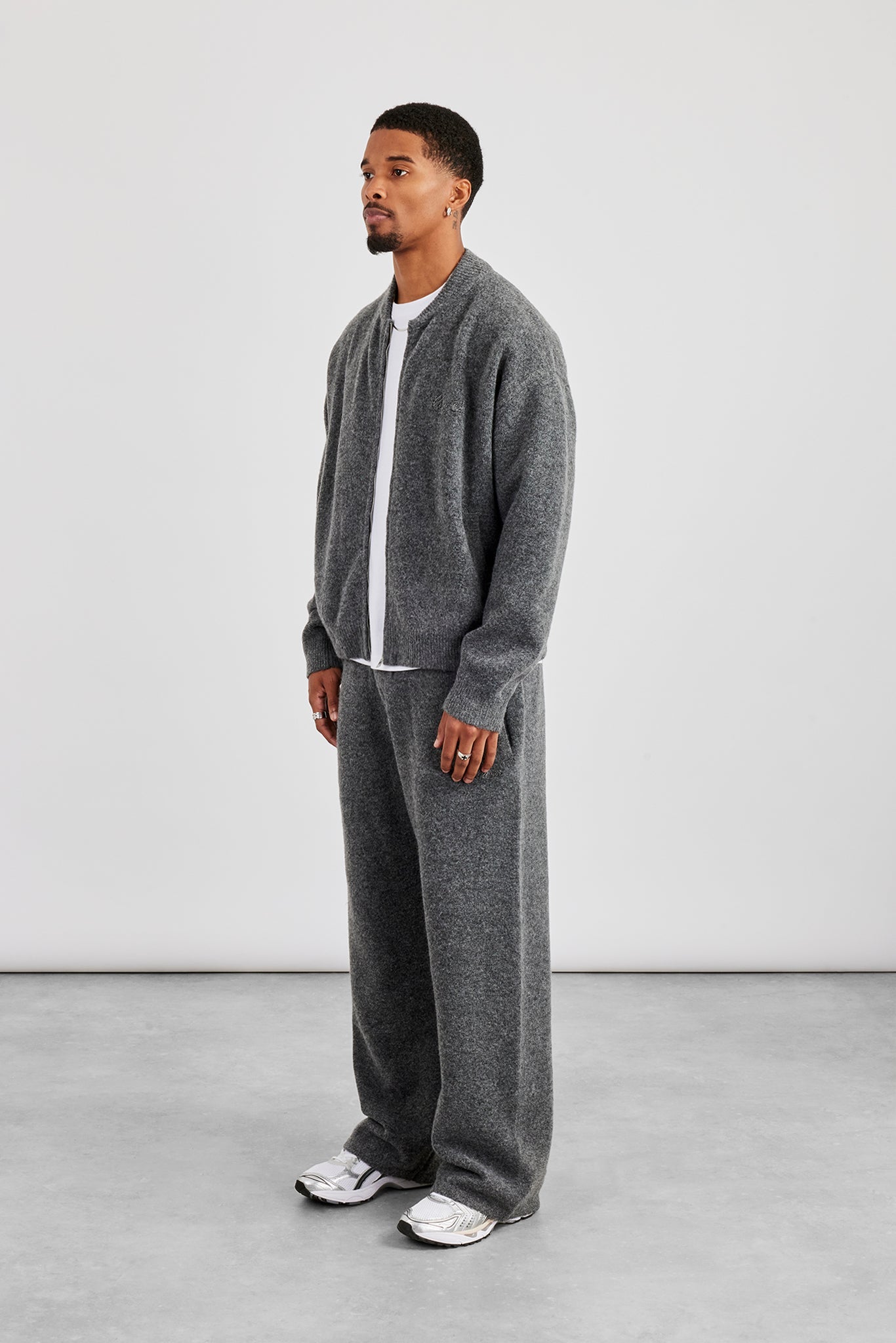 Knitted Bomber Jacket & Relaxed Jogger - Grey