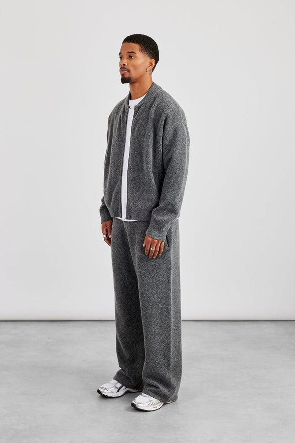 Knitted Bomber Jacket & Relaxed Jogger - Grey