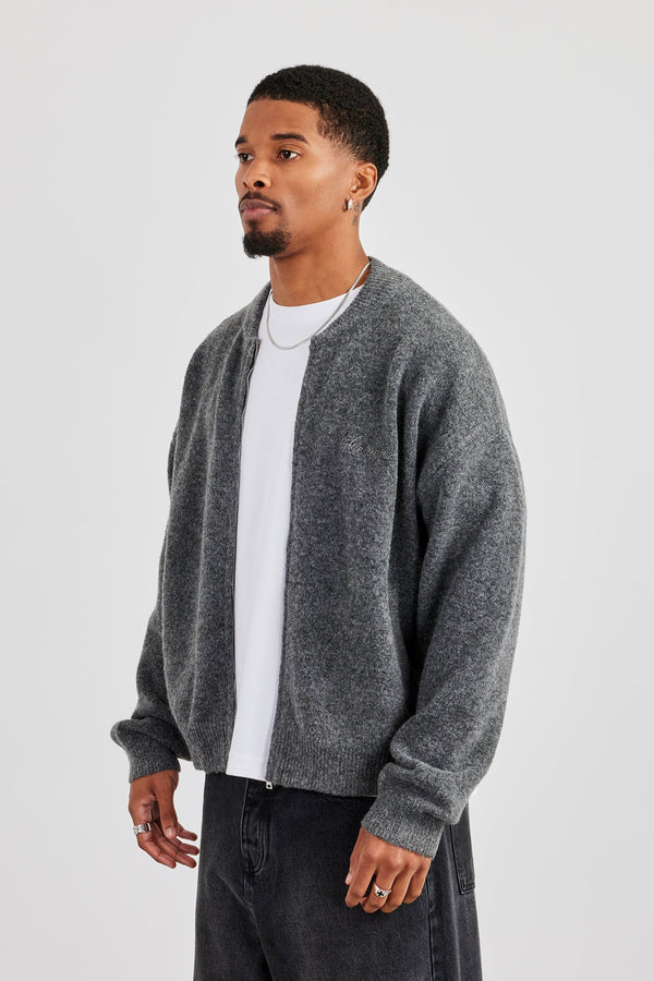 Knitted Bomber Jacket - Grey