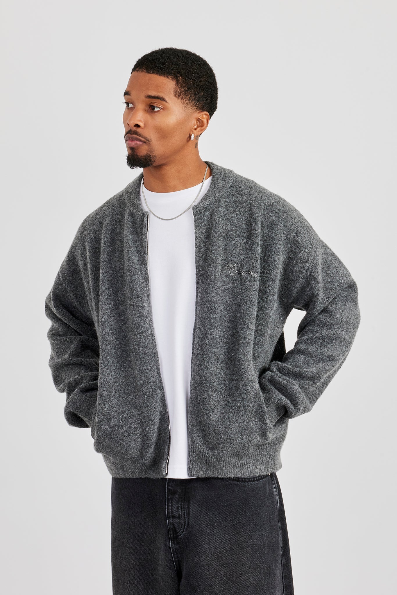 Knitted Bomber Jacket - Grey