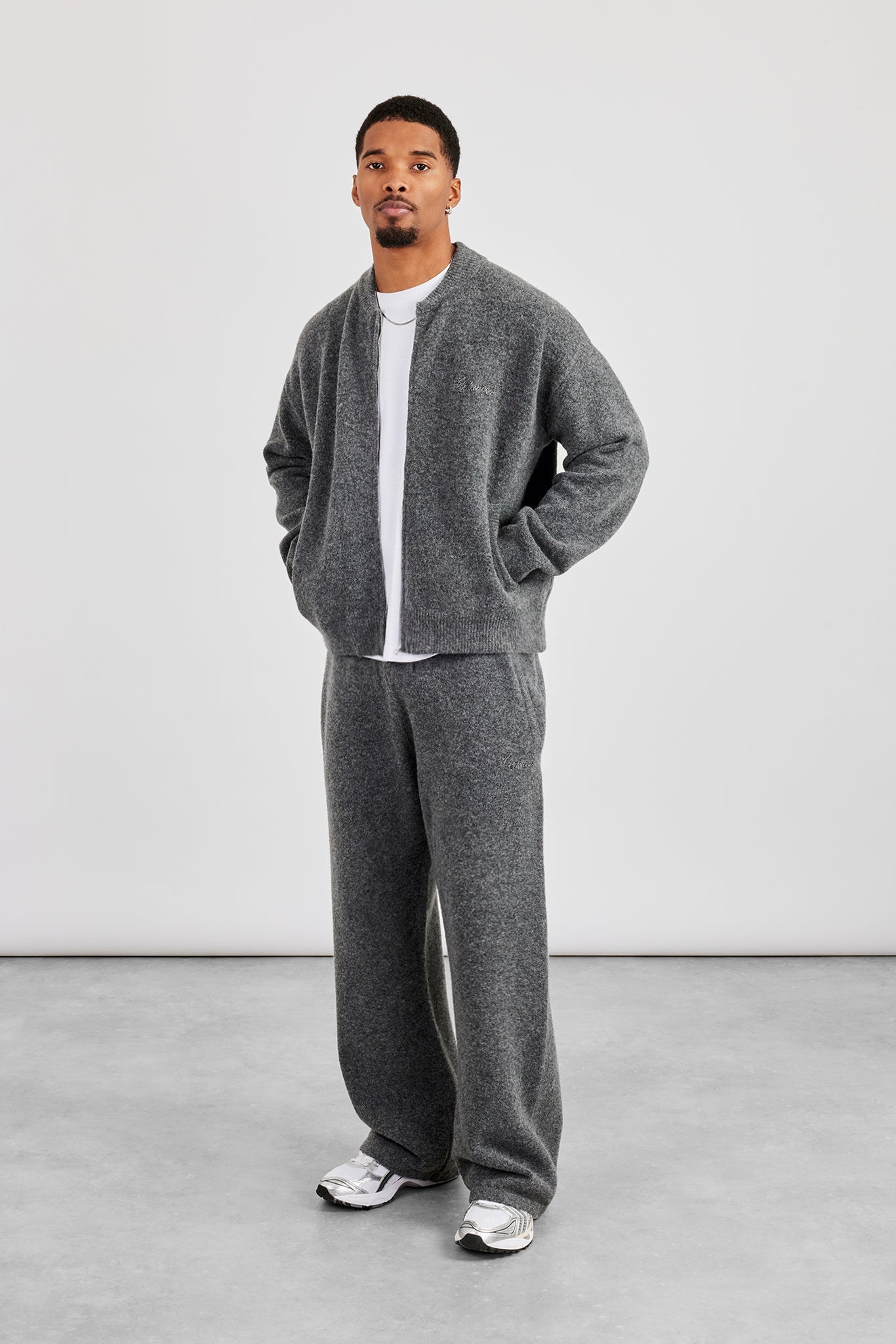 Knitted Bomber Jacket & Relaxed Jogger - Grey