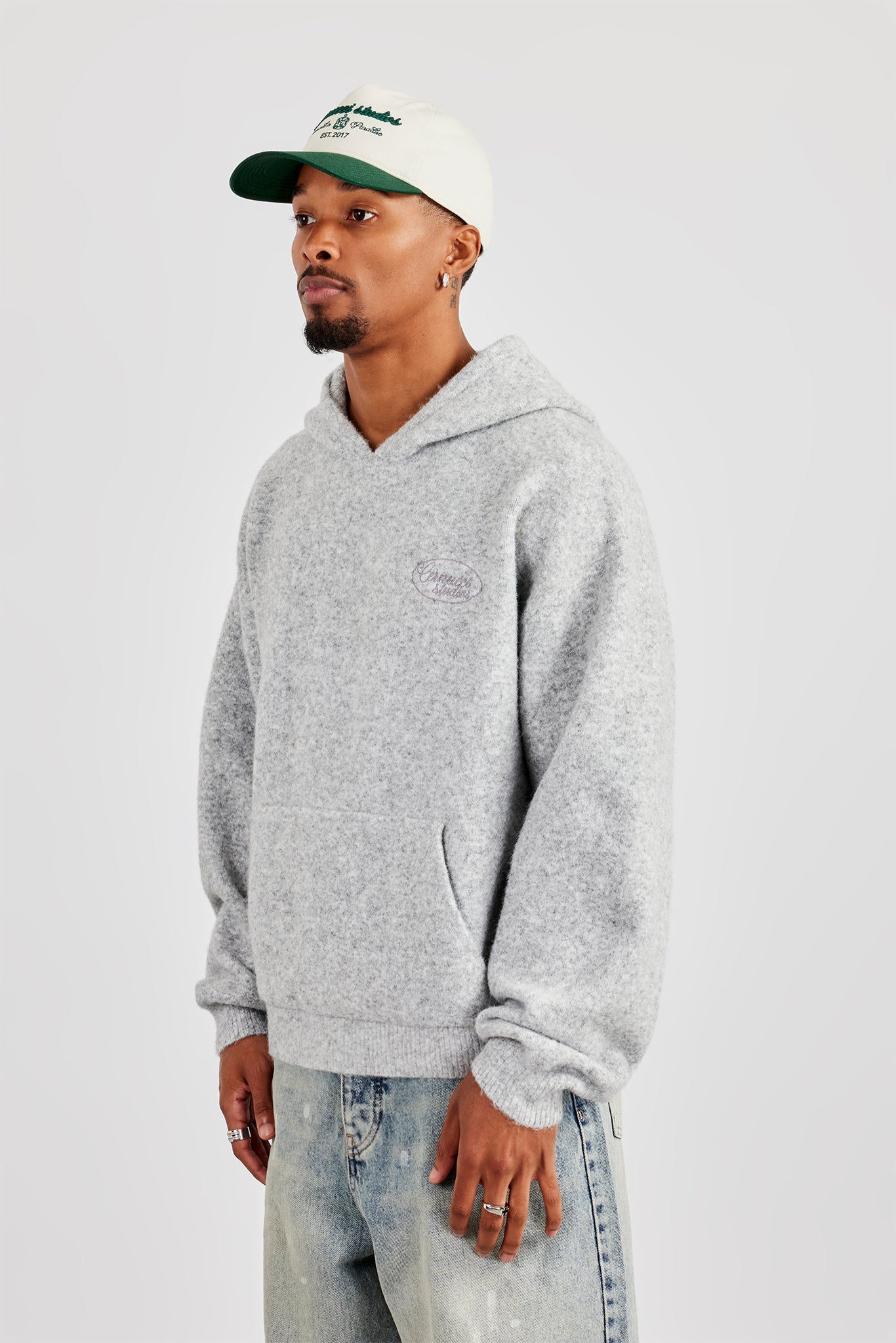 Textured Knitted Hoodie - Grey