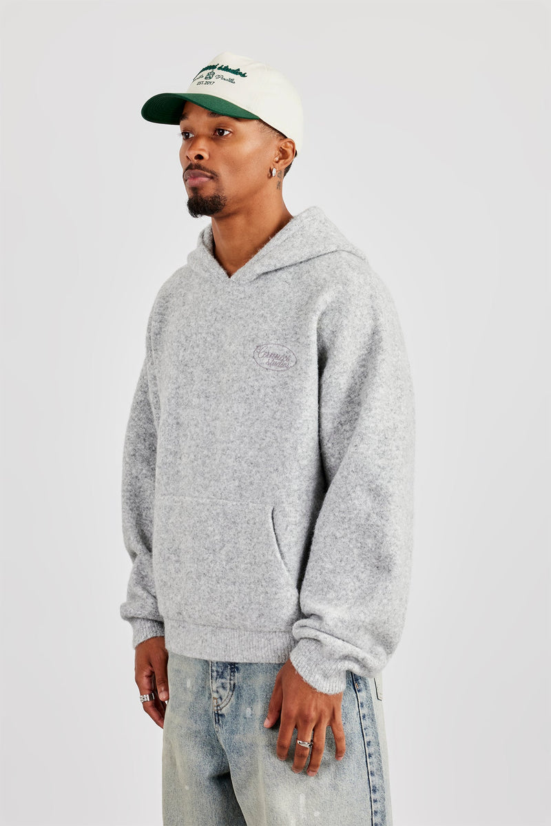 Textured Knitted Hoodie - Grey