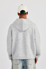 Textured Knitted Hoodie - Grey