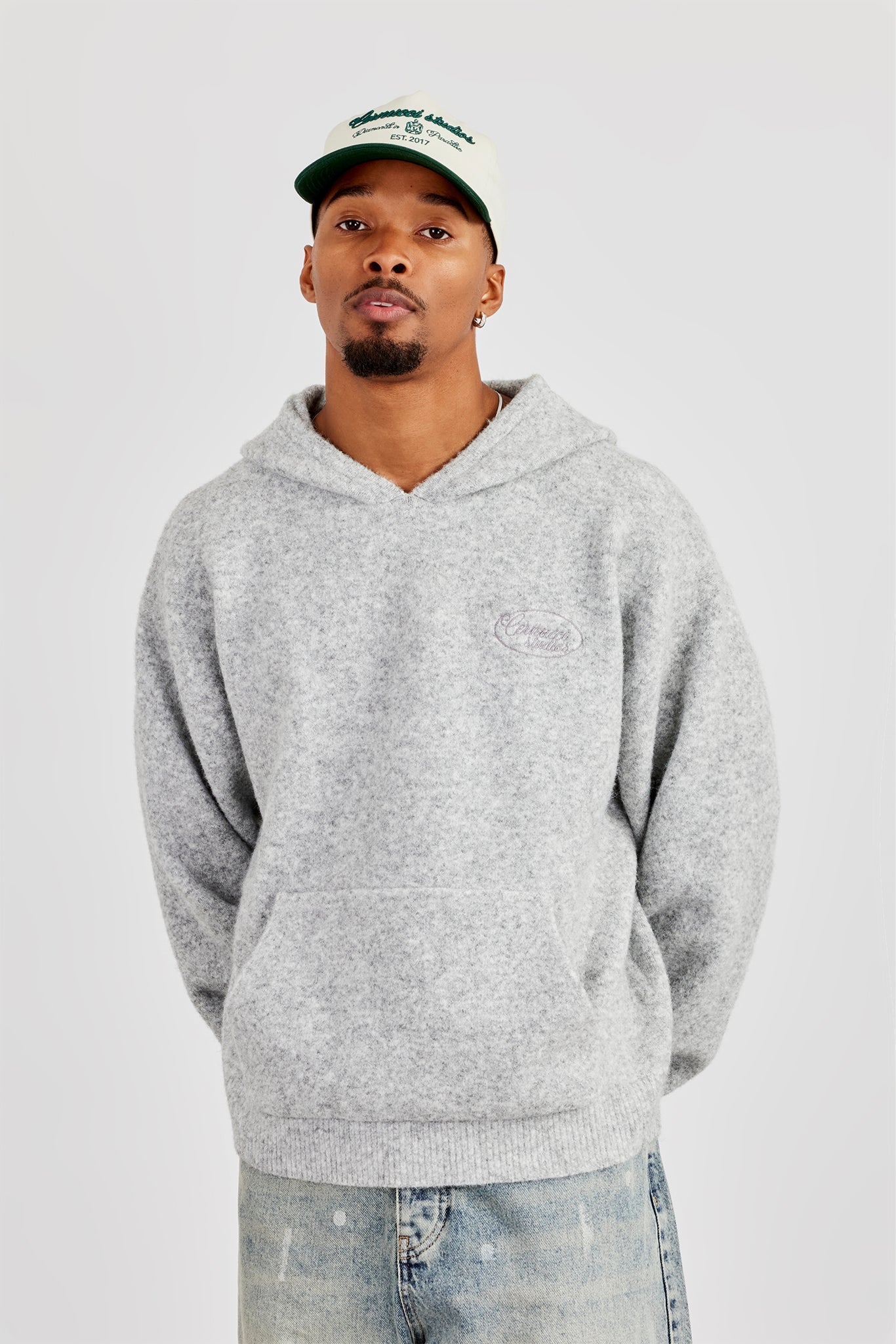 Textured Knitted Hoodie - Grey