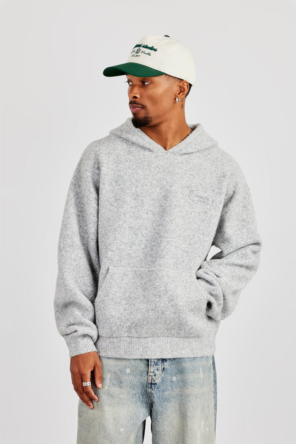 Textured Knitted Hoodie - Grey