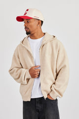 Knitted Zip Hoodie - Beige